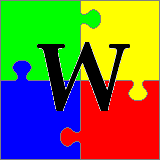 Buntes Puzzle mit dem Großbuchstaben 'W' als Motiv